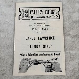 Carol Lawrence Funny Girl 1967 PLAYBill Program Valley Forge Fair James Mitchell